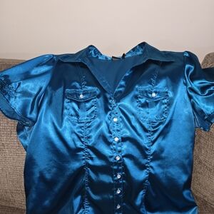 Cotton Express Shimmering Teal Satin Blouse